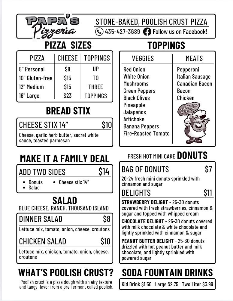 Papas Pizzeria Menu image 1