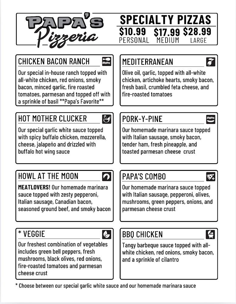 Papas Pizzeria Menu image 2